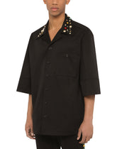 Cotton Hawaiian shirt with crystal and stud embellishment - | Dolce & Gabbana