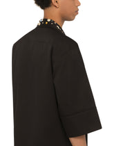 Cotton Hawaiian shirt with crystal and stud embellishment - | Dolce & Gabbana