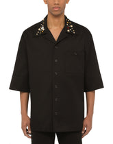 Cotton Hawaiian shirt with crystal and stud embellishment - | Dolce & Gabbana