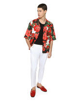 Stretch cotton Hawaiian shirt with floral print - | Dolce & Gabbana