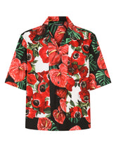 Stretch cotton Hawaiian shirt with floral print - | Dolce & Gabbana