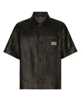Openwork leather shirt with brand plate - | Dolce & Gabbana