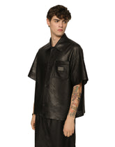 Openwork leather shirt with brand plate - | Dolce & Gabbana