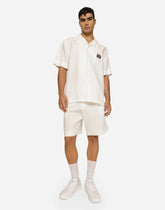 Linen Hawaiian shirt with logo tag - | Dolce & Gabbana