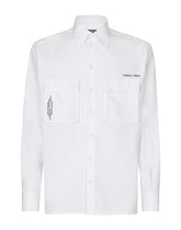 Cotton poplin shirt with logo print - | Dolce & Gabbana