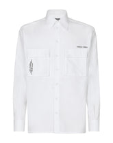 Cotton poplin shirt with logo print - | Dolce & Gabbana