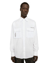 Cotton poplin shirt with logo print - | Dolce & Gabbana