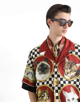 Silk shirt with cat print - | Dolce & Gabbana