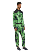 Silk and stretch denim shirt with banana tree print - | Dolce & Gabbana