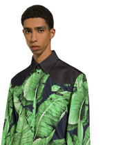 Silk and stretch denim shirt with banana tree print - | Dolce & Gabbana