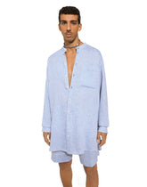 Oversize linen shirt with Mandarin collar - | Dolce & Gabbana