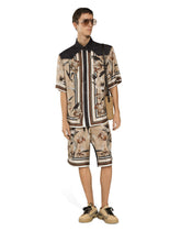 Silk and denim shirt with floral print - | Dolce & Gabbana
