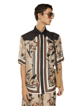Silk and denim shirt with floral print - | Dolce & Gabbana