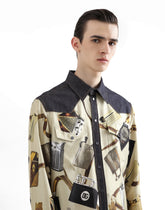 Silk and denim shirt with lighter print - | Dolce & Gabbana