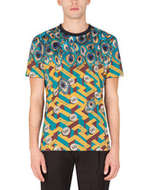 COTTON T-SHIRT WITH FEATHER PRINT - | Dolce & Gabbana