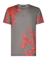 Coral-print cotton T-shirt with DG patch - | Dolce & Gabbana