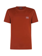 Cotton V-neck T-shirt with branded plate - | Dolce & Gabbana