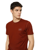 Cotton V-neck T-shirt with branded plate - | Dolce & Gabbana