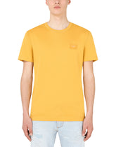 Cotton V-neck T-shirt with branded plate - | Dolce & Gabbana