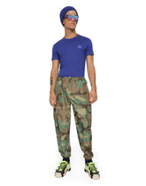 Cotton V-neck T-shirt with branded plate - | Dolce & Gabbana