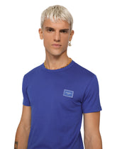 Cotton V-neck T-shirt with branded plate - | Dolce & Gabbana