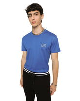 Cotton V-neck T-shirt with branded plate - | Dolce & Gabbana