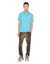 Cotton V-neck T-shirt with branded plate - | Dolce & Gabbana