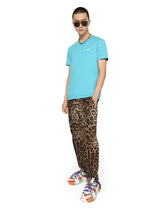 Cotton V-neck T-shirt with branded plate - | Dolce & Gabbana