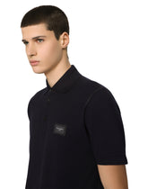 Cotton V-neck T-shirt with branded plate - | Dolce & Gabbana