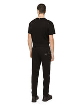 Cotton V-neck T-shirt with branded plate - | Dolce & Gabbana