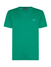 Cotton V-neck T-shirt with branded plate - | Dolce & Gabbana