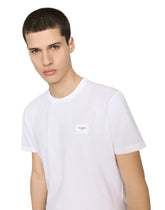 Cotton V-neck T-shirt with branded plate - | Dolce & Gabbana
