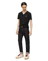 Cotton v-neck t-shirt with branded plate - | Dolce & Gabbana