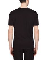 Cotton v-neck t-shirt with branded plate - | Dolce & Gabbana