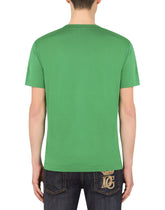 Cotton v-neck t-shirt with branded plate - | Dolce & Gabbana