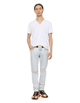 Cotton v-neck t-shirt with branded plate - | Dolce & Gabbana