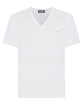 Cotton v-neck t-shirt with branded plate - | Dolce & Gabbana