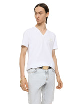 Cotton v-neck t-shirt with branded plate - | Dolce & Gabbana