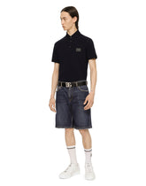 Cotton piqué polo-shirt with branded tag - | Dolce & Gabbana