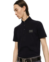 Cotton piqué polo-shirt with branded tag - | Dolce & Gabbana