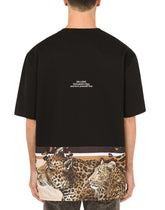 Leopard-print cotton T-shirt with patch - | Dolce & Gabbana