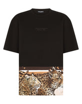 Leopard-print cotton T-shirt with patch - | Dolce & Gabbana