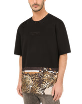 Leopard-print cotton T-shirt with patch - | Dolce & Gabbana