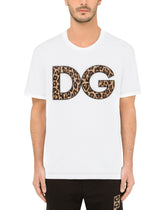 Cotton T-shirt with leopard-print DG patch - | Dolce & Gabbana