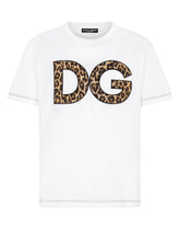 Cotton T-shirt with leopard-print DG patch - | Dolce & Gabbana