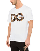 Cotton T-shirt with leopard-print DG patch - | Dolce & Gabbana