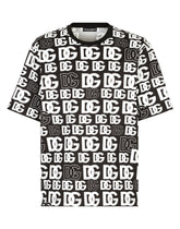 Cotton T-shirt with all-over DG logo print - | Dolce & Gabbana