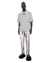 Striped-print cotton T-shirt with DG embroidery - | Dolce & Gabbana