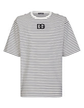Striped-print cotton T-shirt with DG embroidery - | Dolce & Gabbana