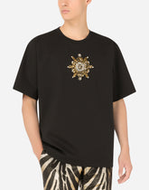 Technical jersey T-shirt with crystals and DG logo - | Dolce & Gabbana